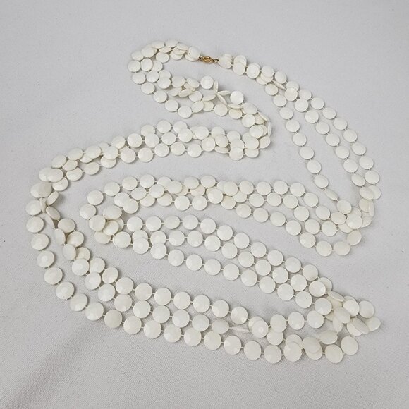 Vintage Cream Layered Fused Beads Long Necklace - Picture 2 of 5